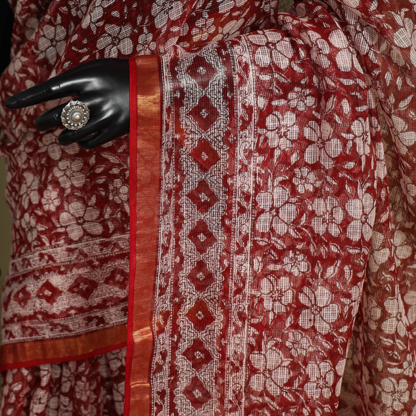 Red - kota doria cotton sanganeri saree 07 - handcrafted