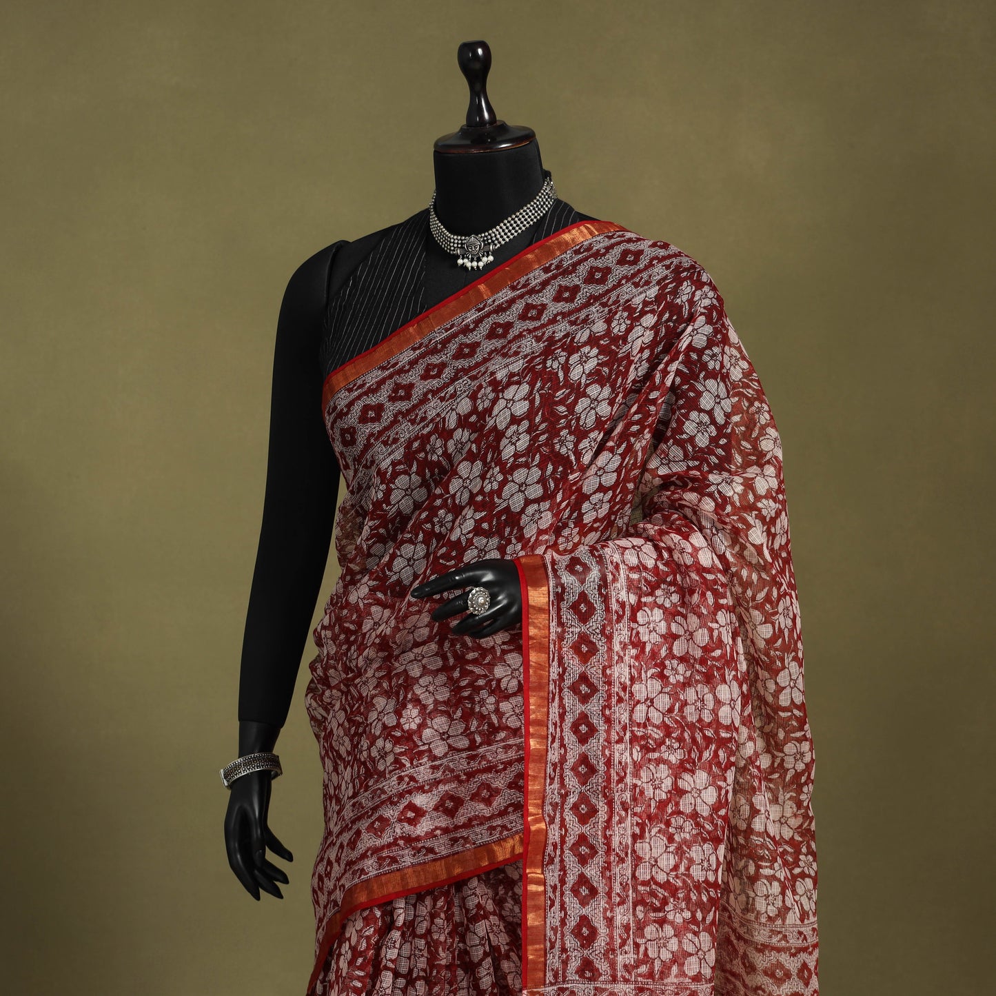 Red - kota doria cotton sanganeri saree 07 - handcrafted