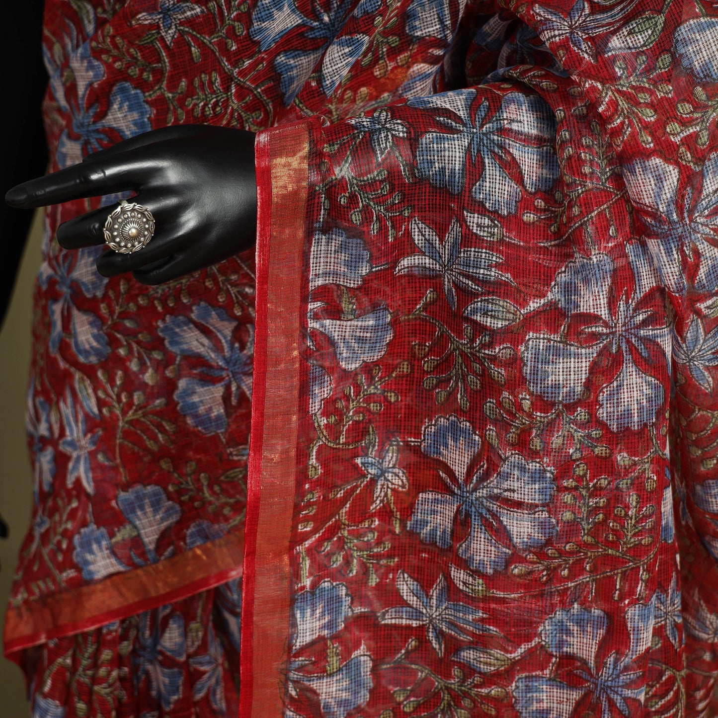 Red - kota doria cotton sanganeri saree 08 - handcrafted