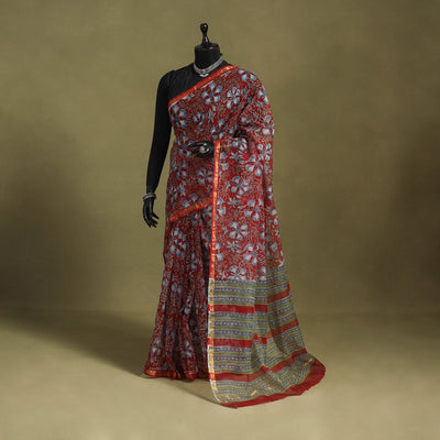 Red - kota doria cotton sanganeri saree 08 - handcrafted