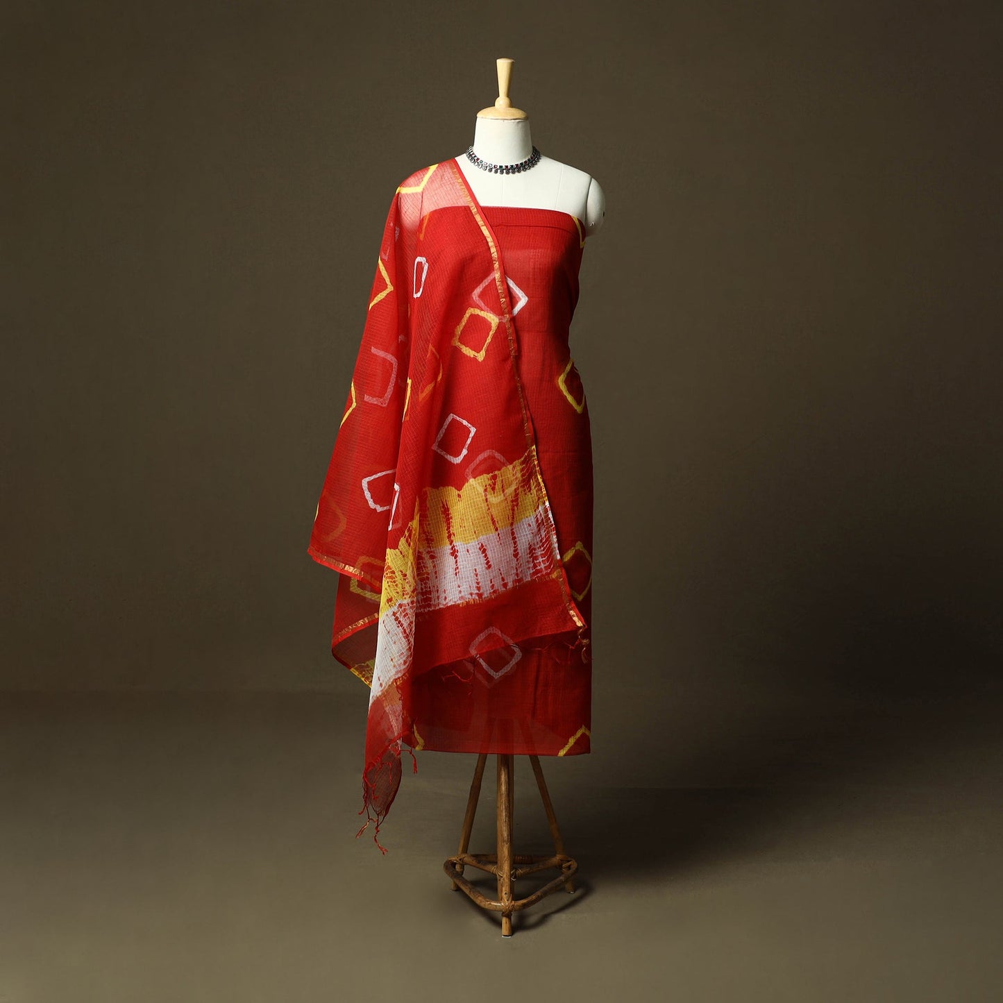 Kota doria cotton shibori tie-dye 3pc unstitched dress