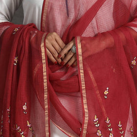 Red - kota doria silk cotton kashida embroidery dupatta 51