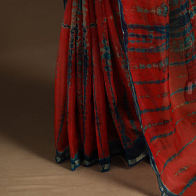 Red - kota doria silk tie-dye shibori saree 11 - handcrafted