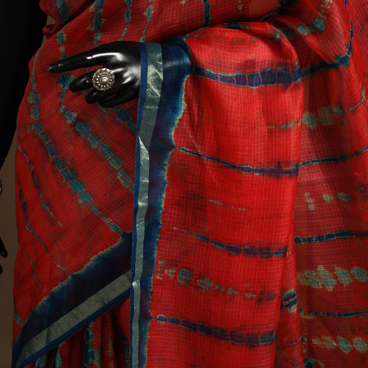 Red - kota doria silk tie-dye shibori saree 11 - handcrafted