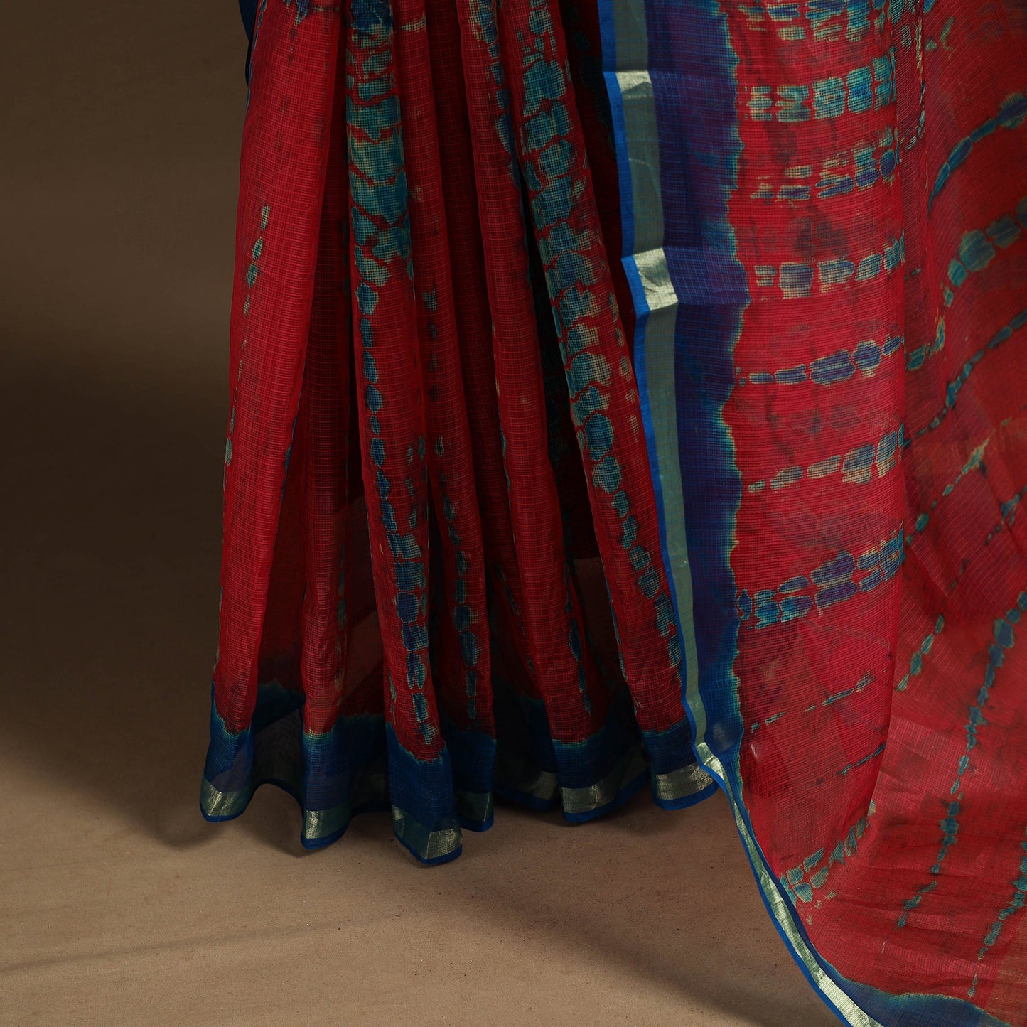 Red - kota doria silk tie-dye shibori saree 12 - handcrafted