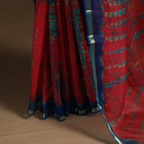 Red - kota doria silk tie-dye shibori saree 12 - handcrafted