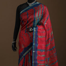 Red - kota doria silk tie-dye shibori saree 12 - handcrafted