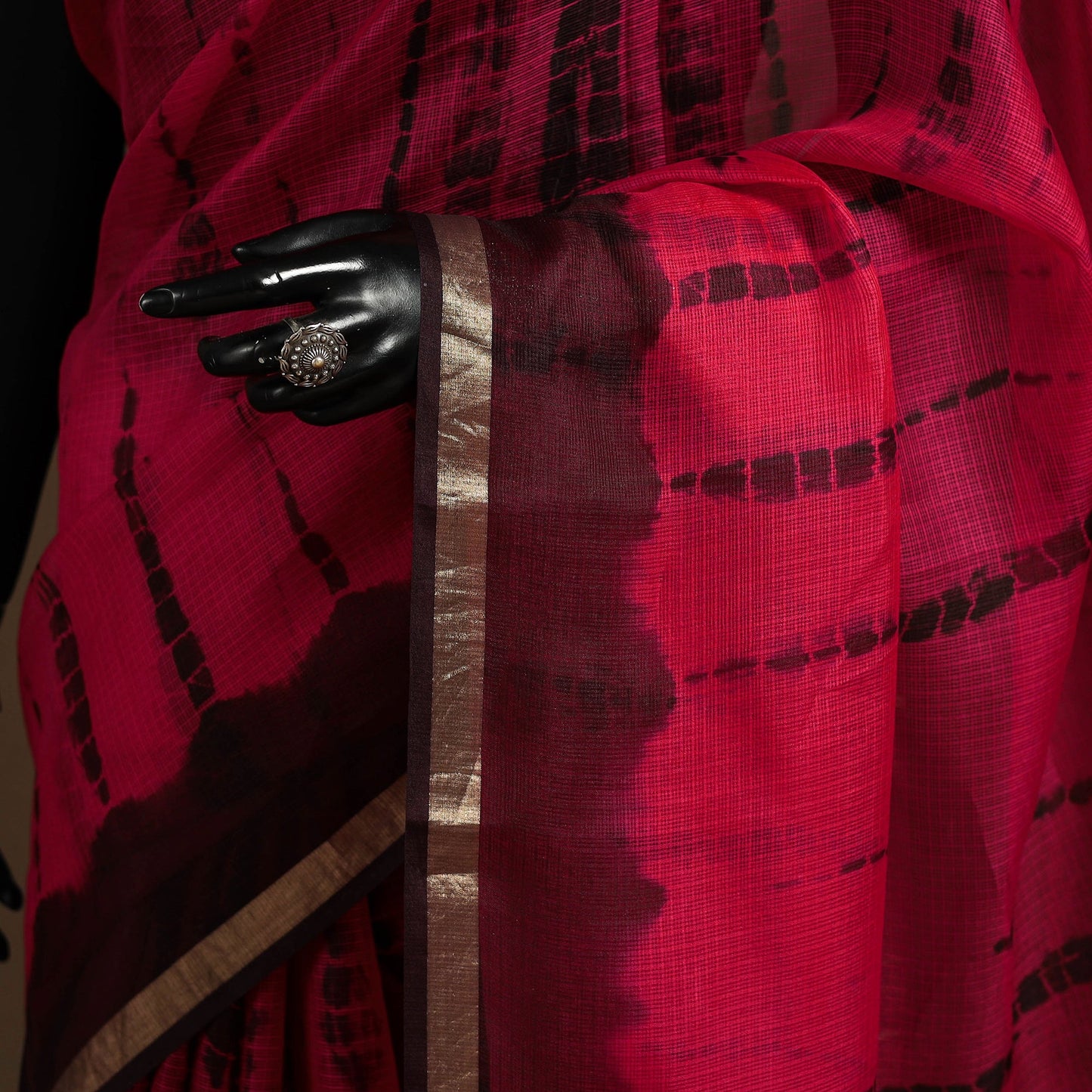 Red - kota doria silk tie-dye shibori saree 14 - handcrafted