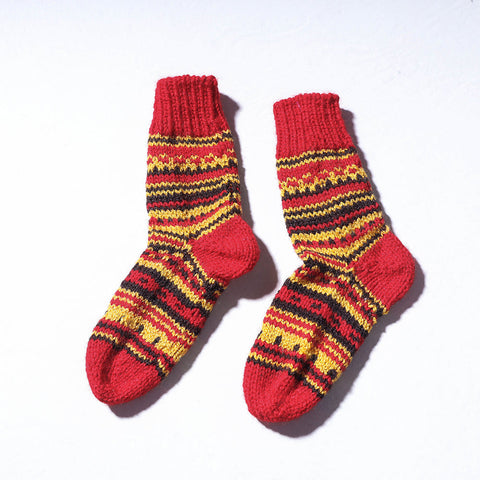  Red Kumaun Hand Knitted Woolen Socks - Kids