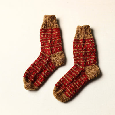  Red Kumaun Hand Knitted Woolen Socks - Kids
