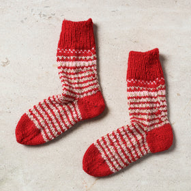 Red Kumaun Hand Knitted Woolen Socks - Kids