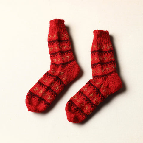  Red Kumaun Hand Knitted Woolen Socks - Kids