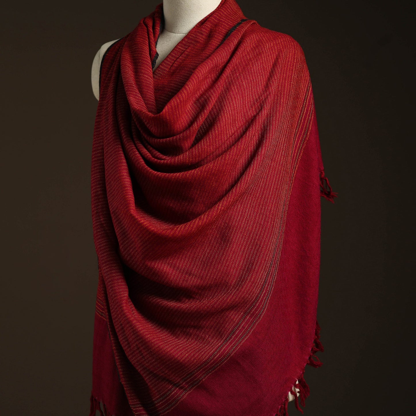 Red - kumaun handwoven merino wool shawl for women 27
