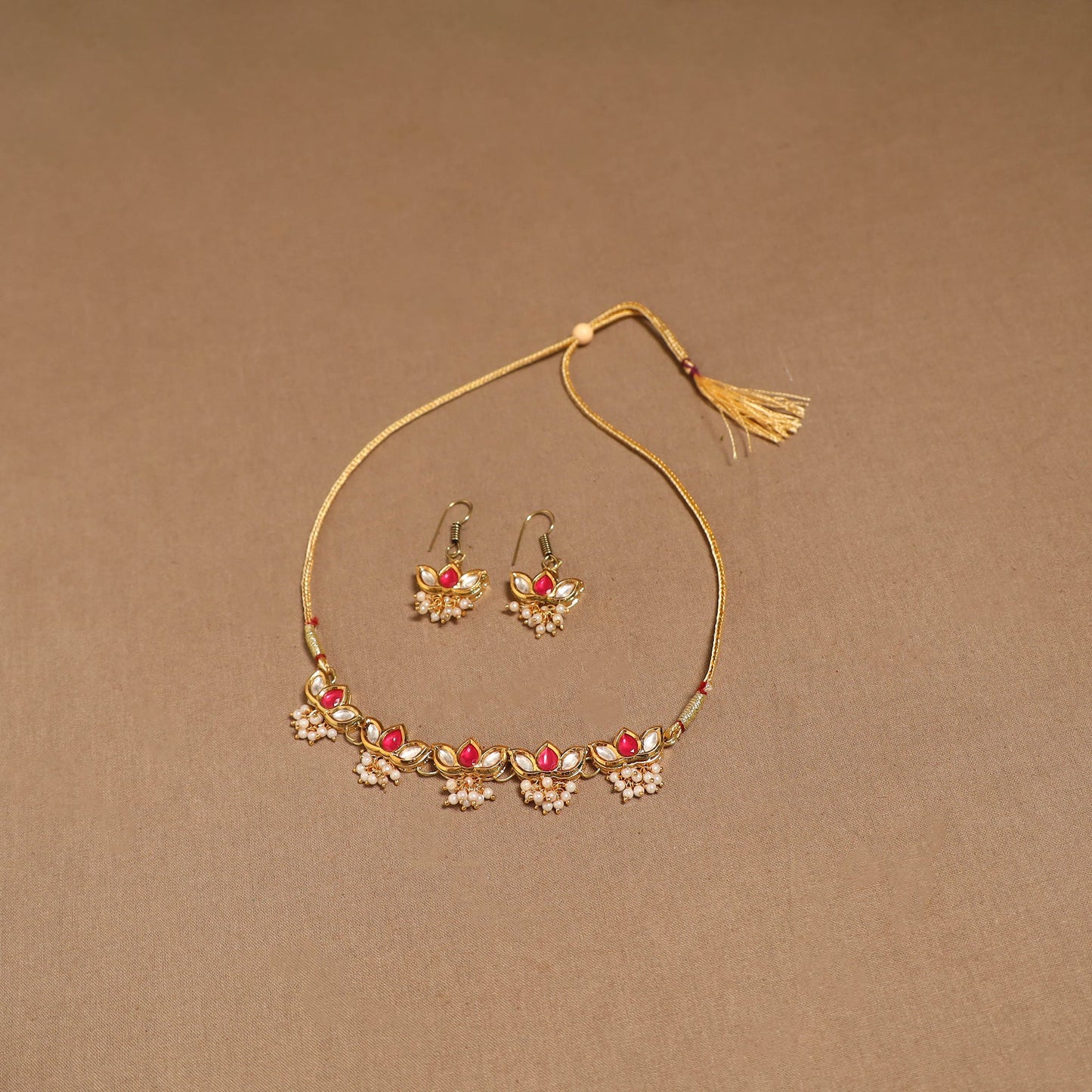 Kundan work choker necklace set 46 - handcrafted