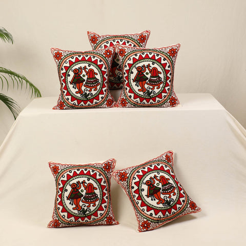 Red - kutch aari hand embroidery cushion cover (set of 5)