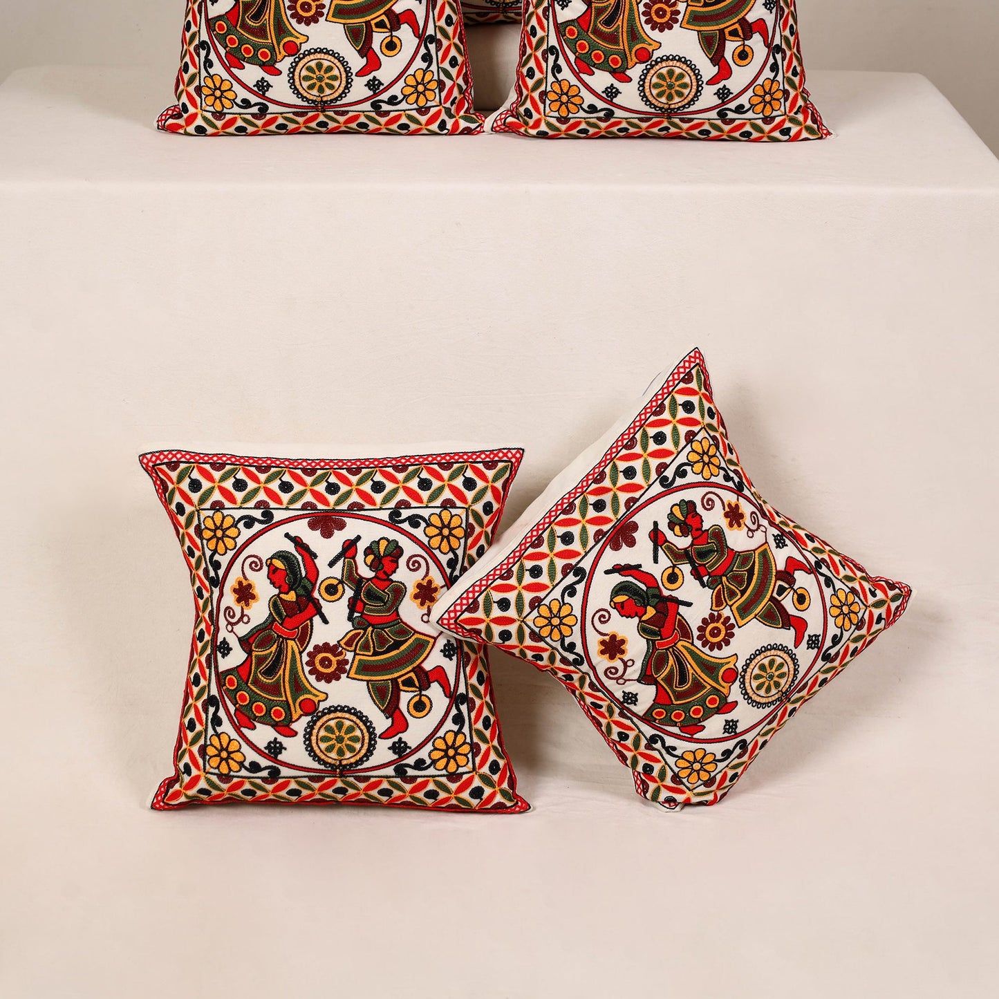 Red - kutch aari hand embroidery cushion cover (set of 5)