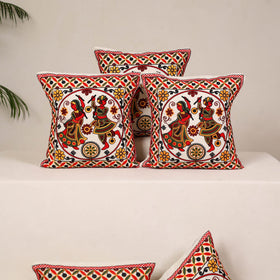 Red - kutch aari hand embroidery cushion cover (set of 5)