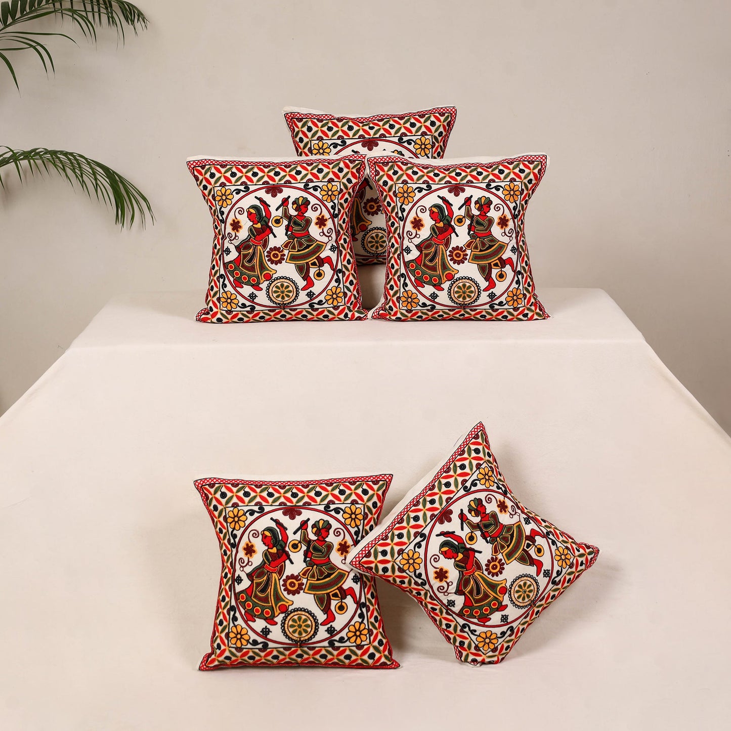 Red - kutch aari hand embroidery cushion cover (set of 5)