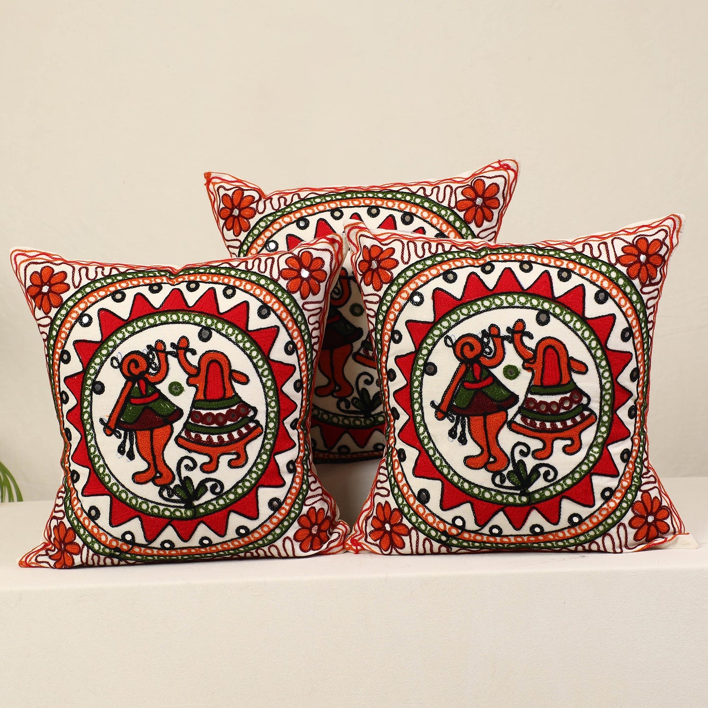 Red - kutch aari hand embroidery cushion cover (set of 5)