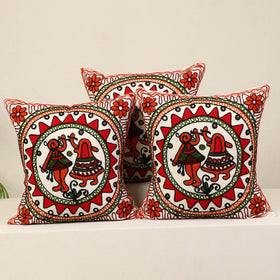 Red - kutch aari hand embroidery cushion cover (set of 5)