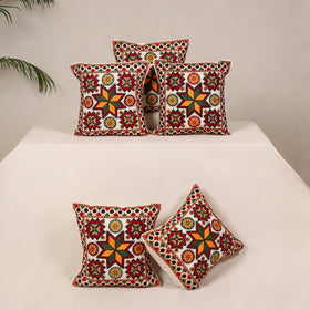 Red - kutch aari hand embroidery cushion cover (set of 5)