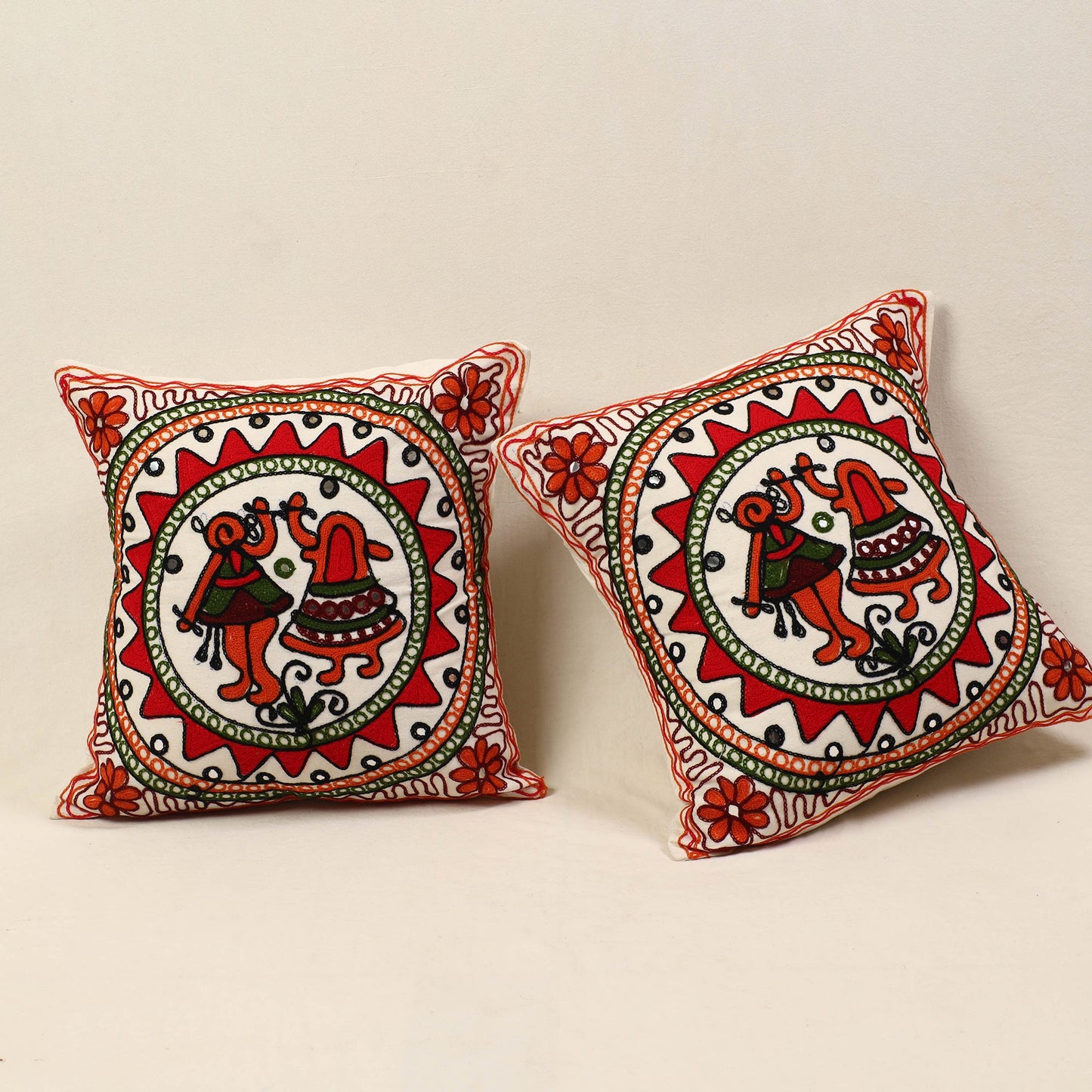 Red - kutch aari hand embroidery cushion cover (set of 5)