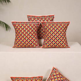 Red - kutch aari hand embroidery cushion cover (set of 5)