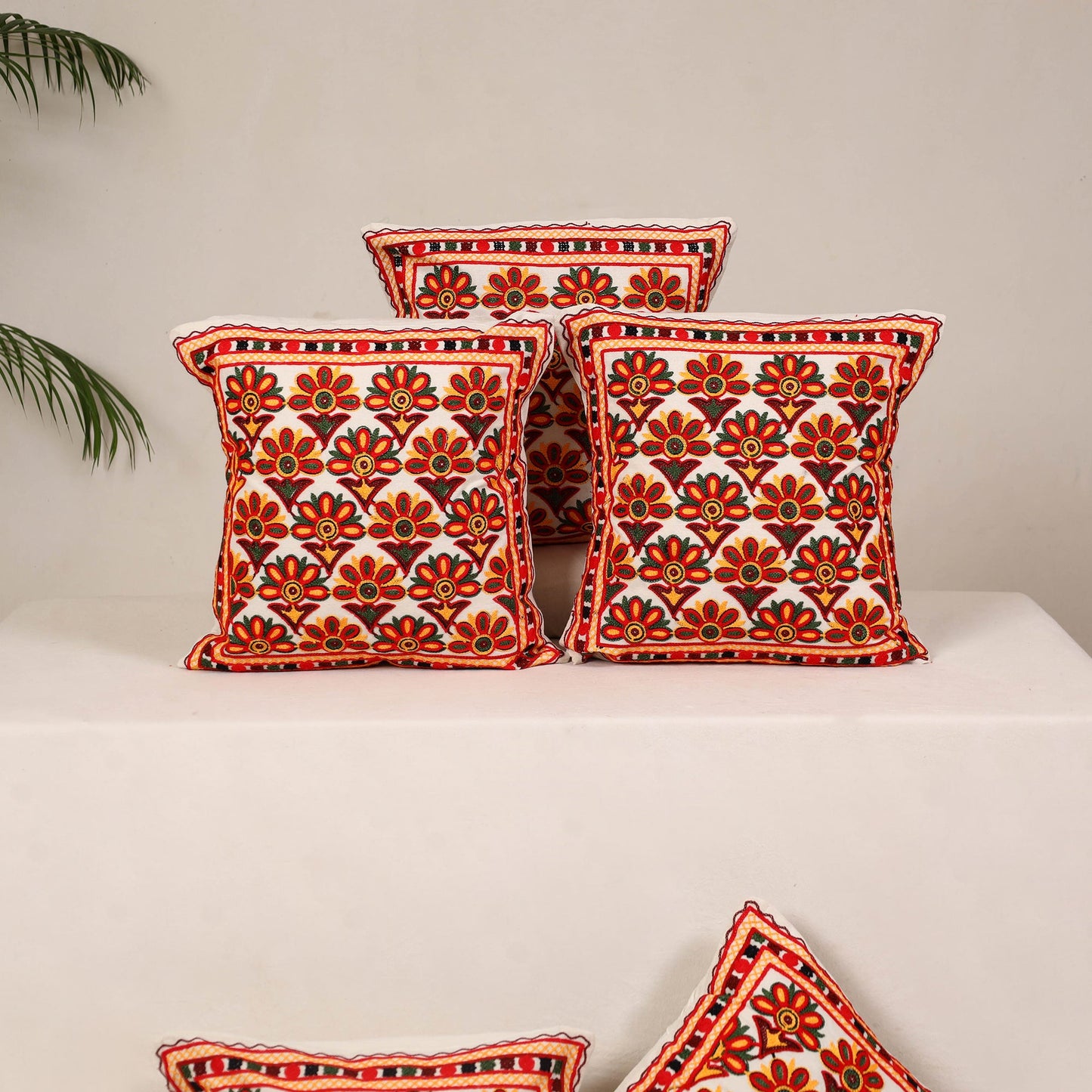 Red - kutch aari hand embroidery cushion cover (set of 5)