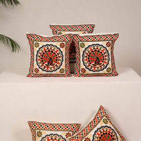 Red - kutch aari hand embroidery cushion cover (set of 5)