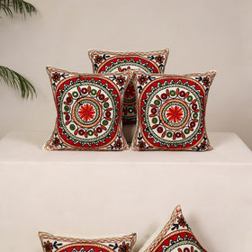 Red - kutch aari hand embroidery cushion cover (set of 5)