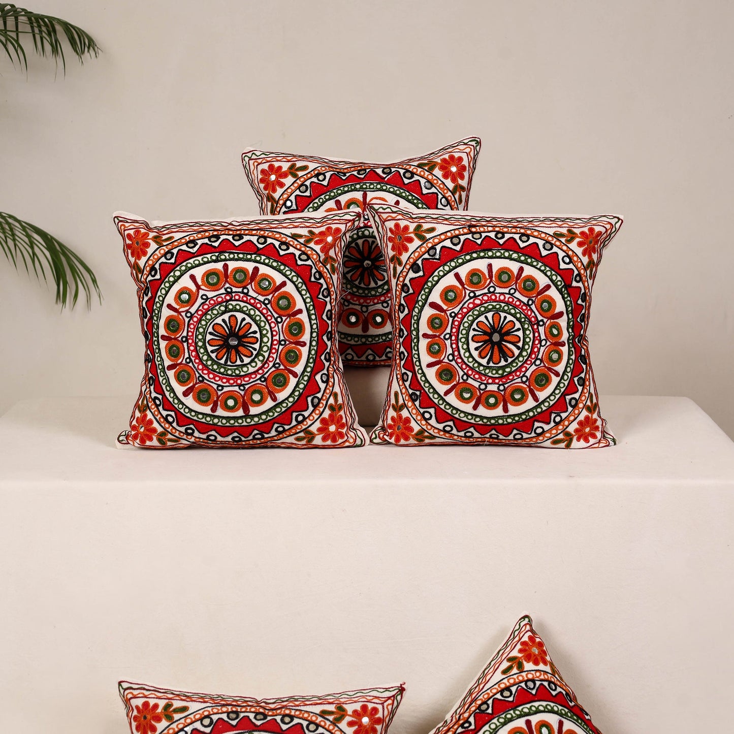 Red - kutch aari hand embroidery cushion cover (set of 5)