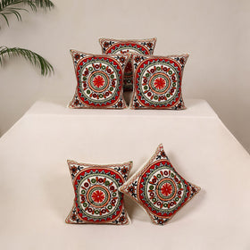 Red - kutch aari hand embroidery cushion cover (set of 5)