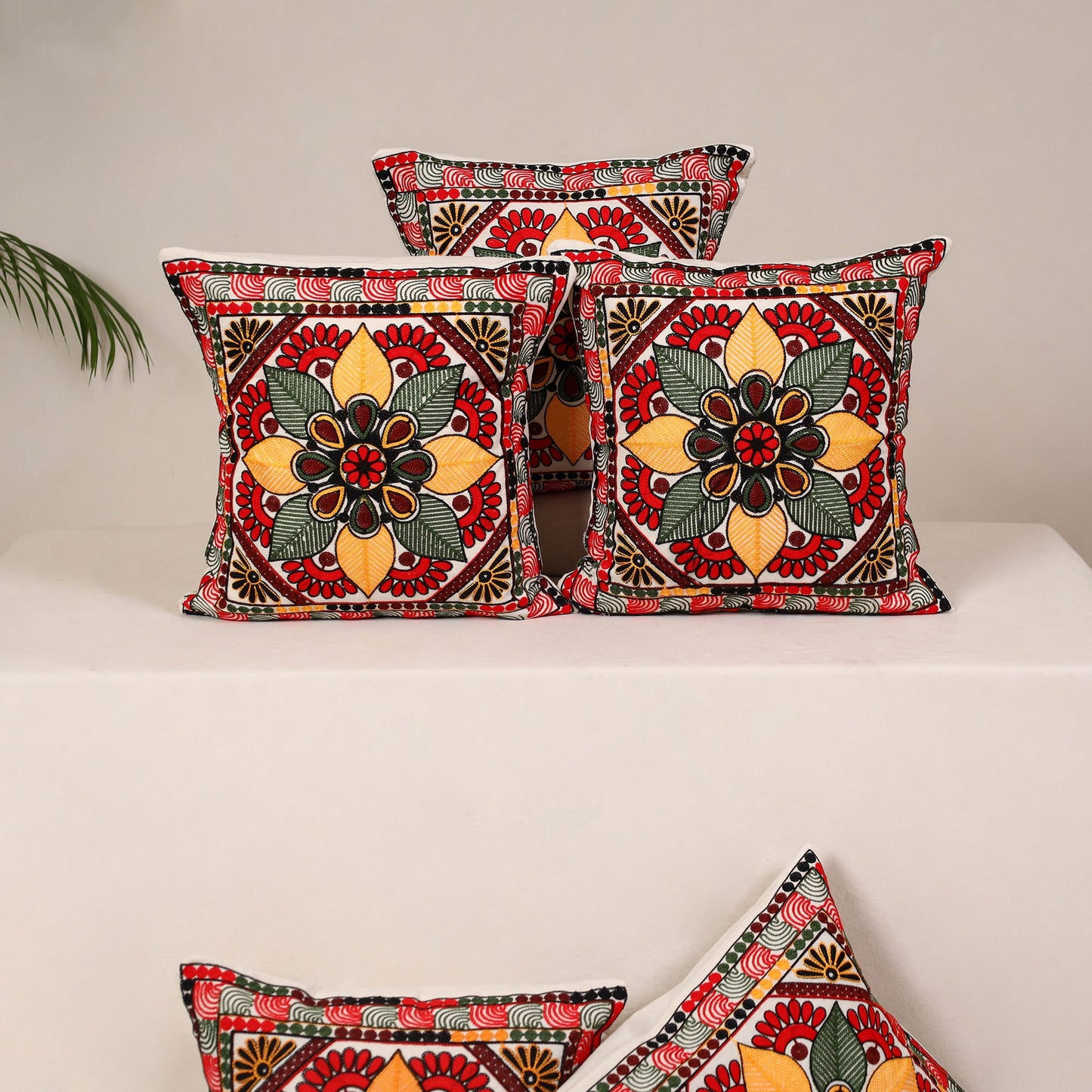 Red - kutch aari hand embroidery cushion cover (set of 5)