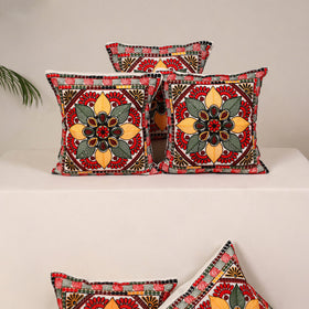 Red - kutch aari hand embroidery cushion cover (set of 5)