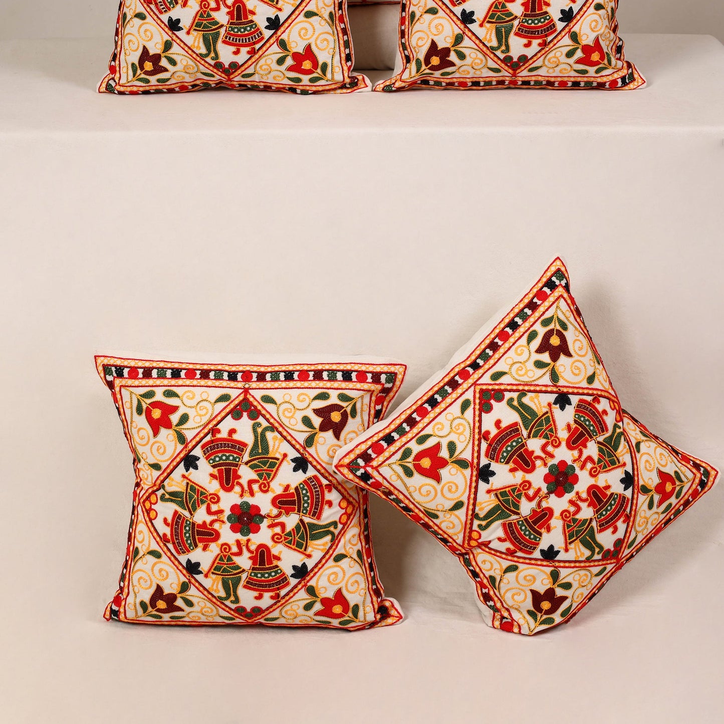 Red - kutch aari hand embroidery cushion cover (set of 5)