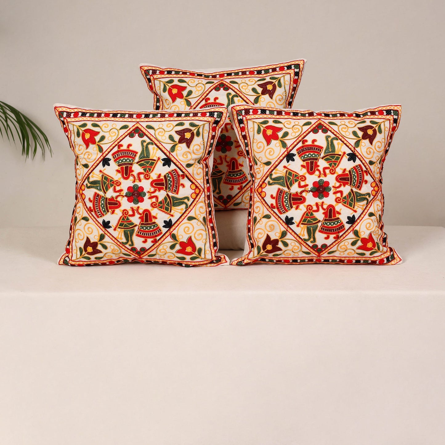 Red - kutch aari hand embroidery cushion cover (set of 5)