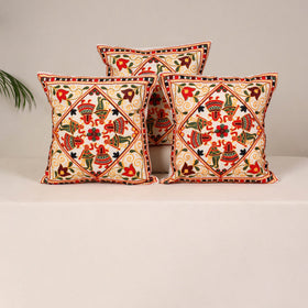 Red - kutch aari hand embroidery cushion cover (set of 5)