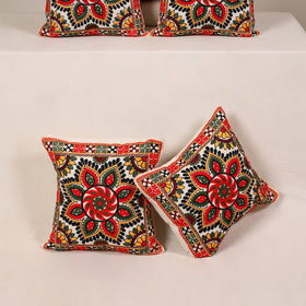 Red - kutch aari hand embroidery cushion cover (set of 5)