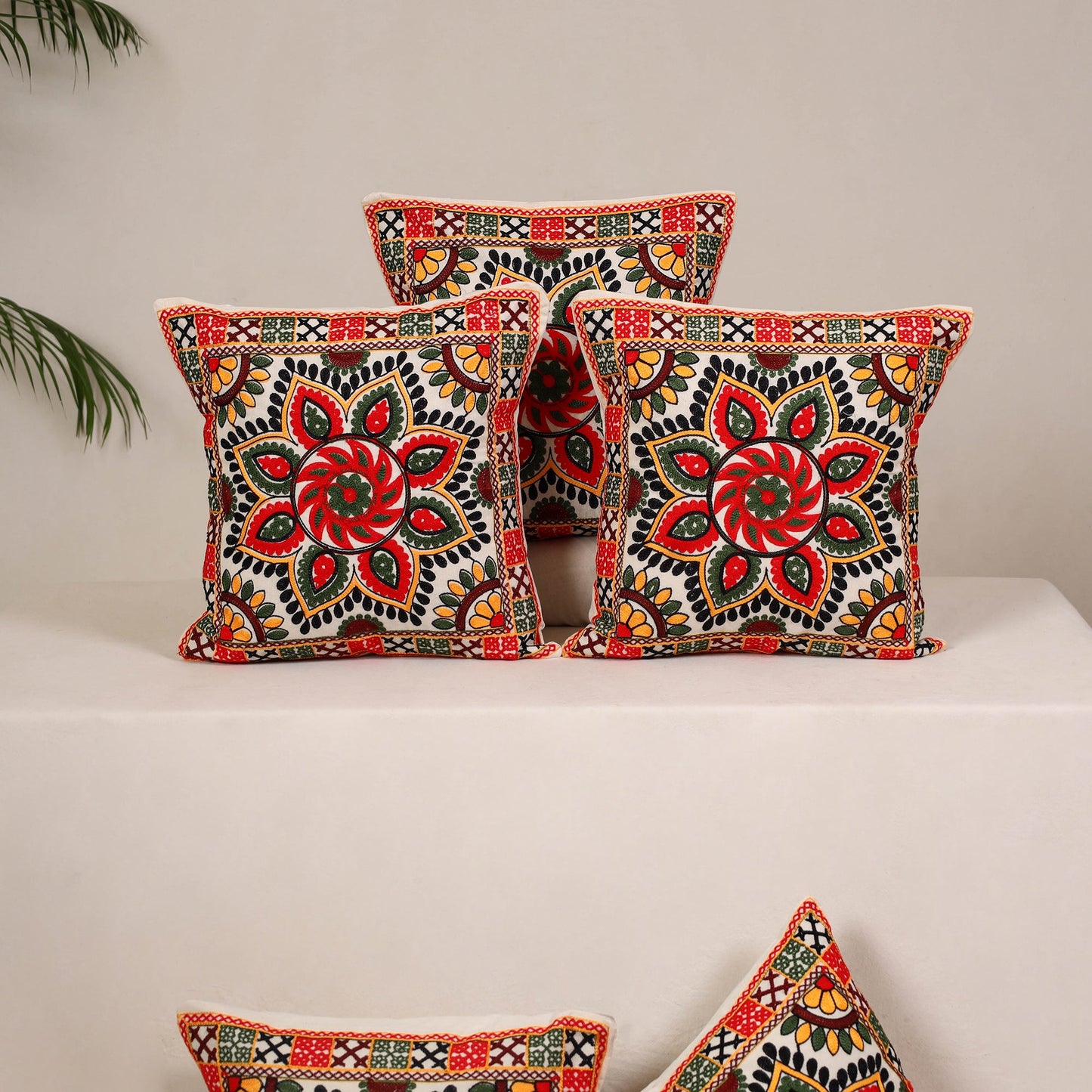 Red - kutch aari hand embroidery cushion cover (set of 5)