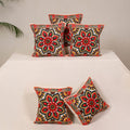 Red - kutch aari hand embroidery cushion cover (set of 5)