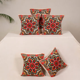 Red - kutch aari hand embroidery cushion cover (set of 5)