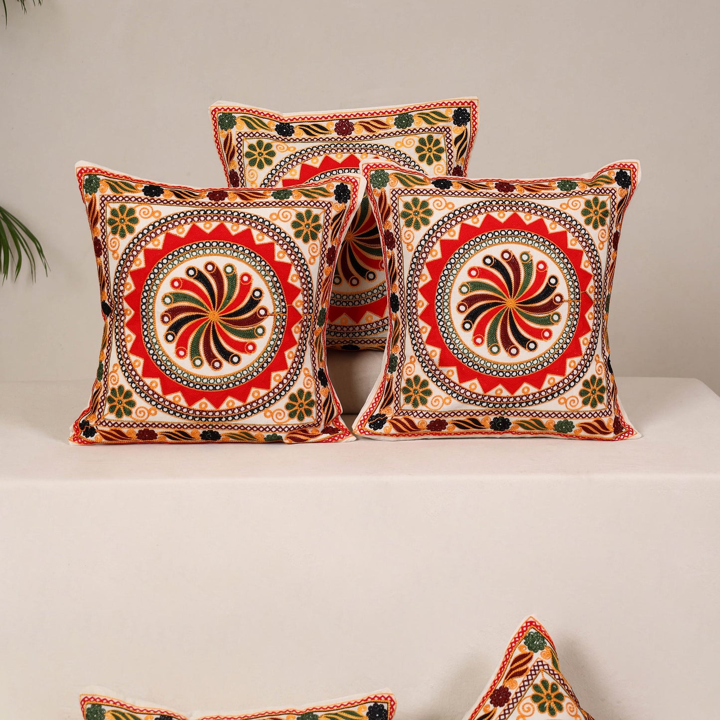 Red - kutch aari hand embroidery cushion cover (set of 5)