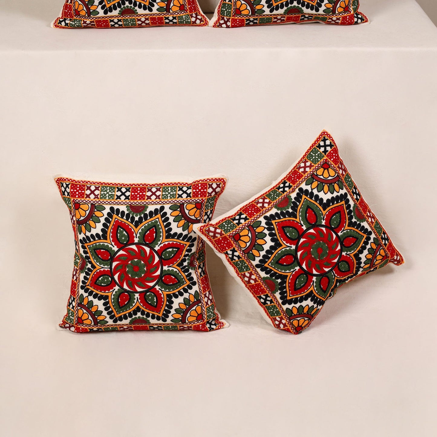 Red - kutch aari hand embroidery cushion cover (set of 5)