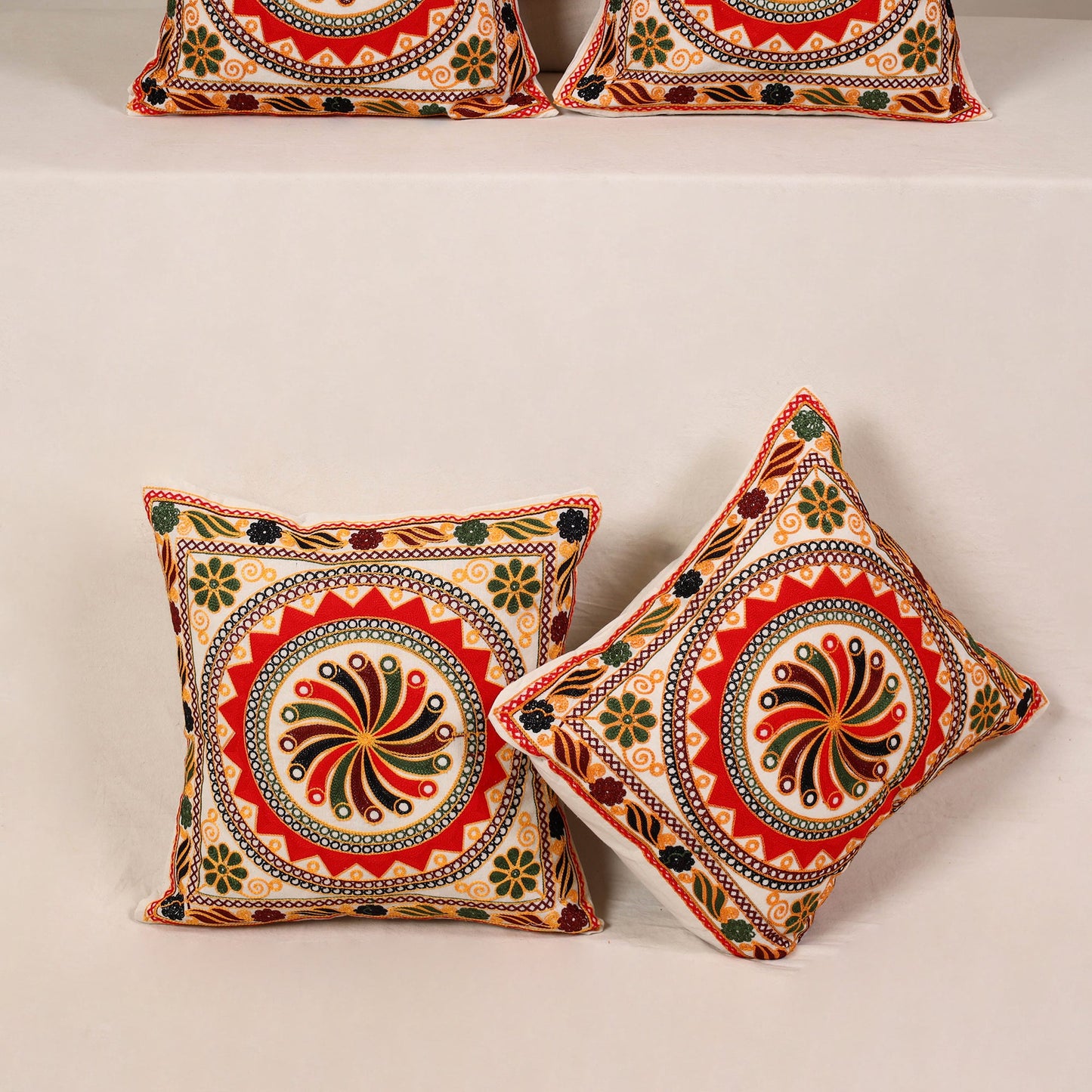 Red - kutch aari hand embroidery cushion cover (set of 5)