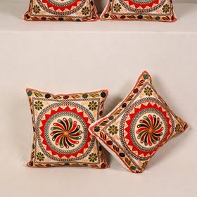 Red - kutch aari hand embroidery cushion cover (set of 5)