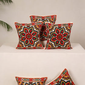 Red - kutch aari hand embroidery cushion cover (set of 5)