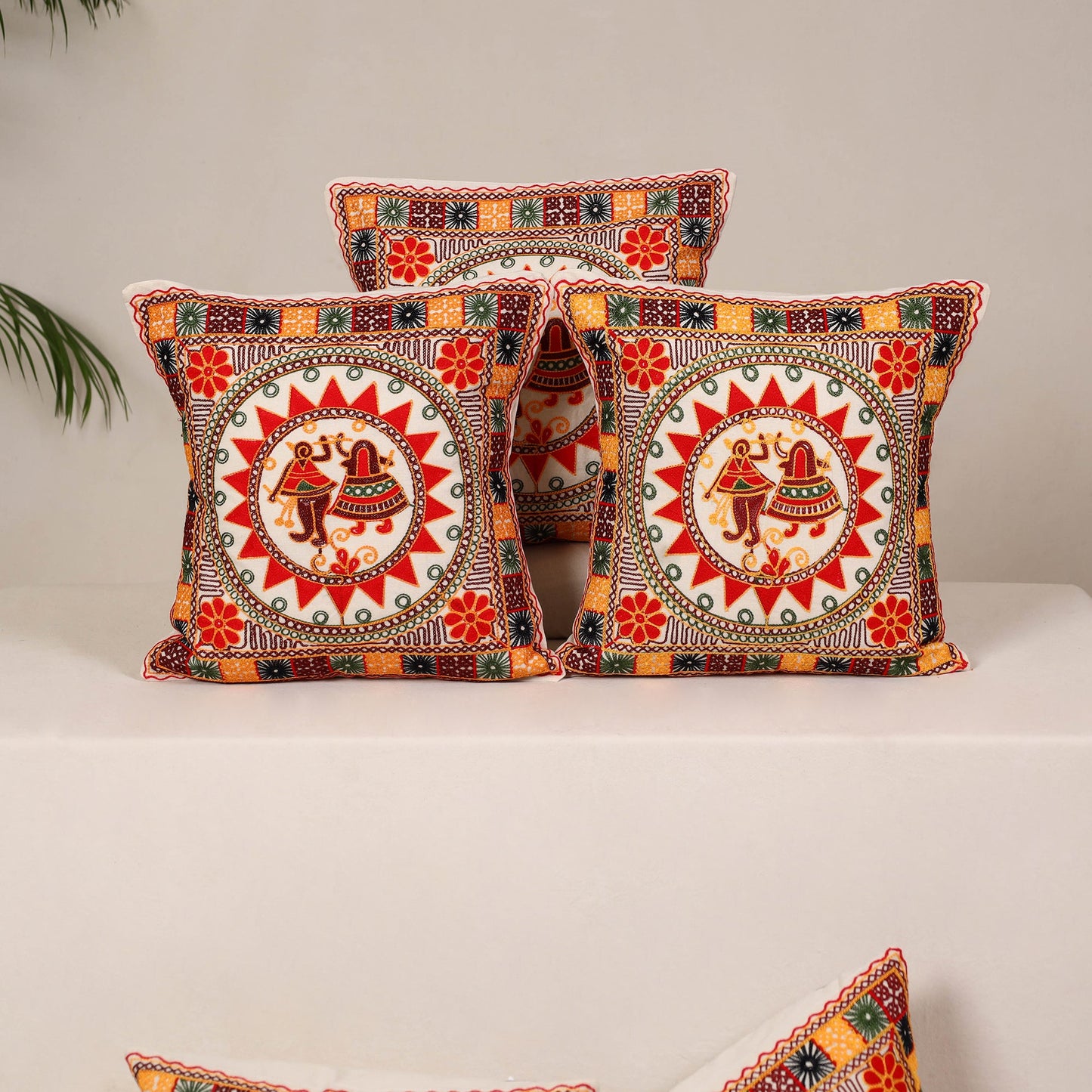 Red - kutch aari hand embroidery cushion cover (set of 5)
