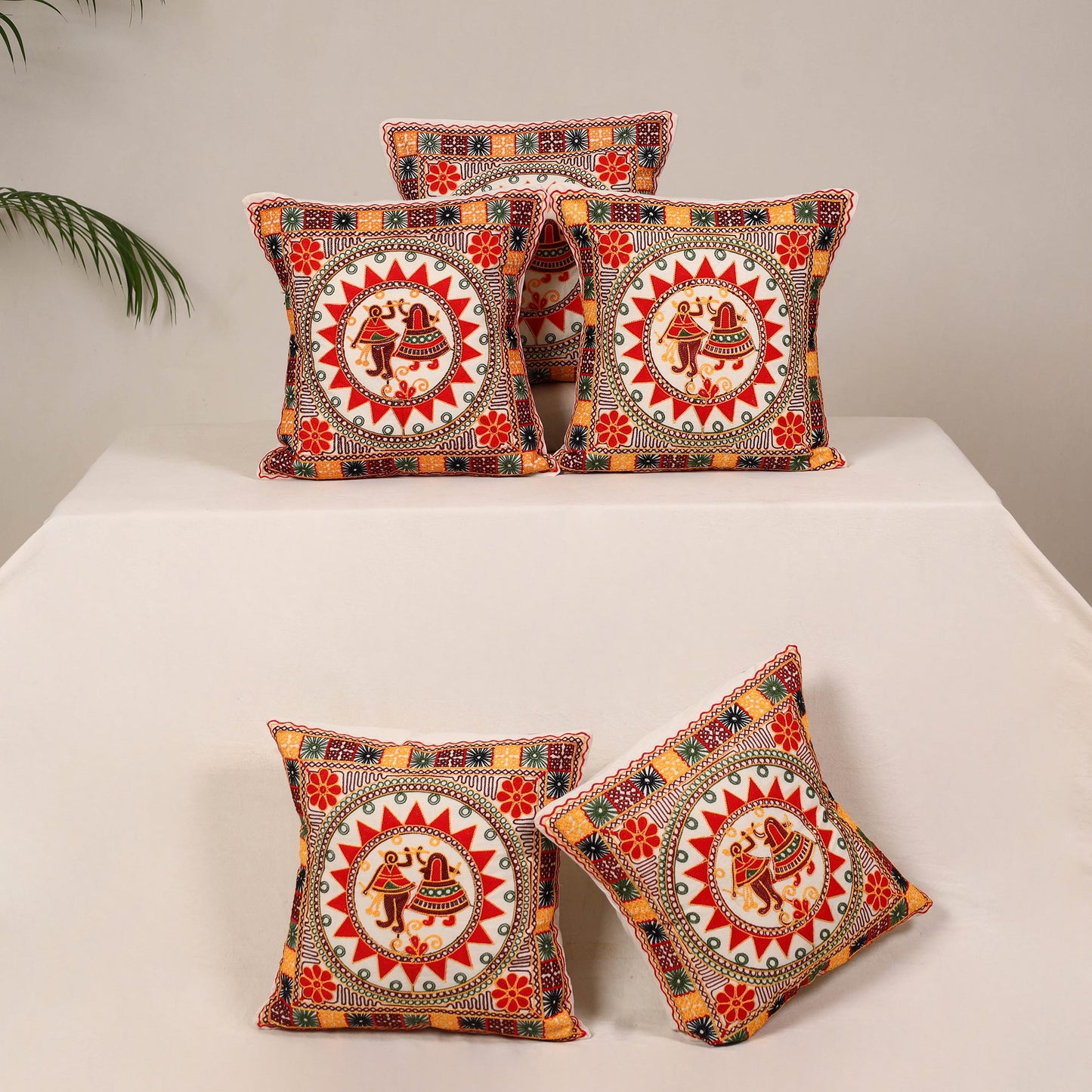 Red - kutch aari hand embroidery cushion cover (set of 5)