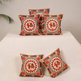 Red - kutch aari hand embroidery cushion cover (set of 5)