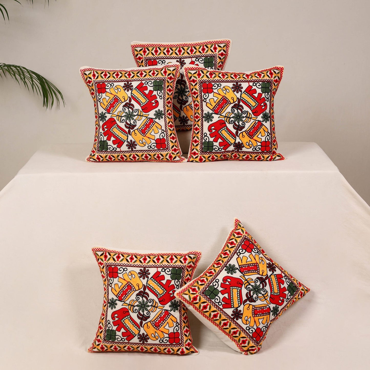 Red - kutch aari hand embroidery cushion cover (set of 5)